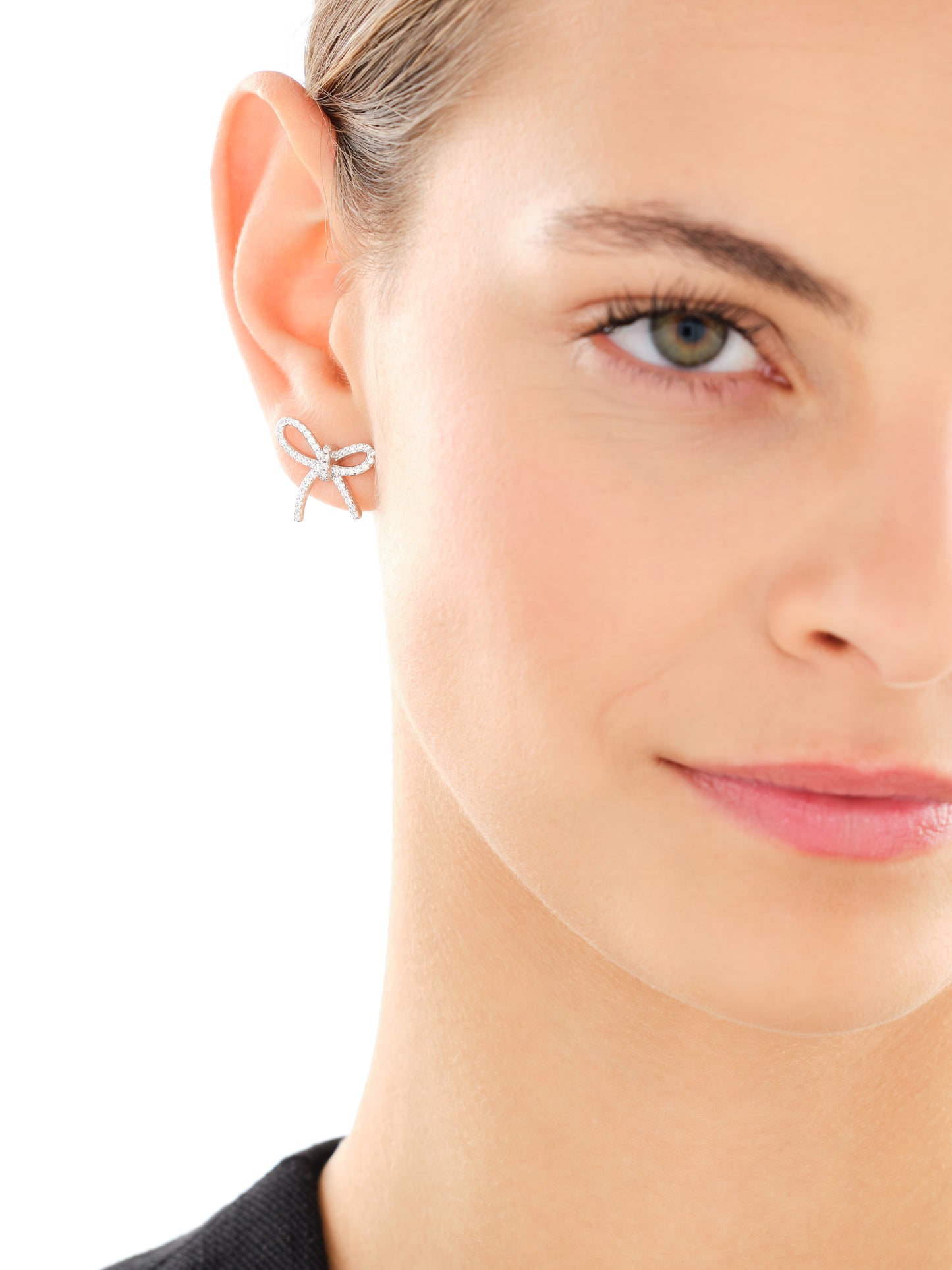 Kolczyki srebrne z cyrkoniami – kokardki, srebro 925