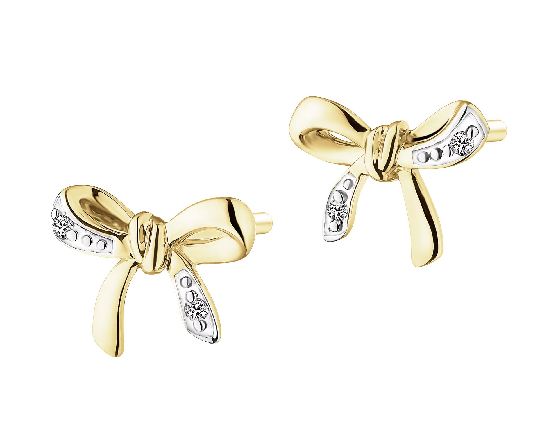Kolczyki żółtego złota z diamentami – kokardki 0,01 ct, próba 585