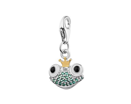 Zawieszka srebrna rodowana 925 z cyrkoniami i emalią „żaba w koronie”