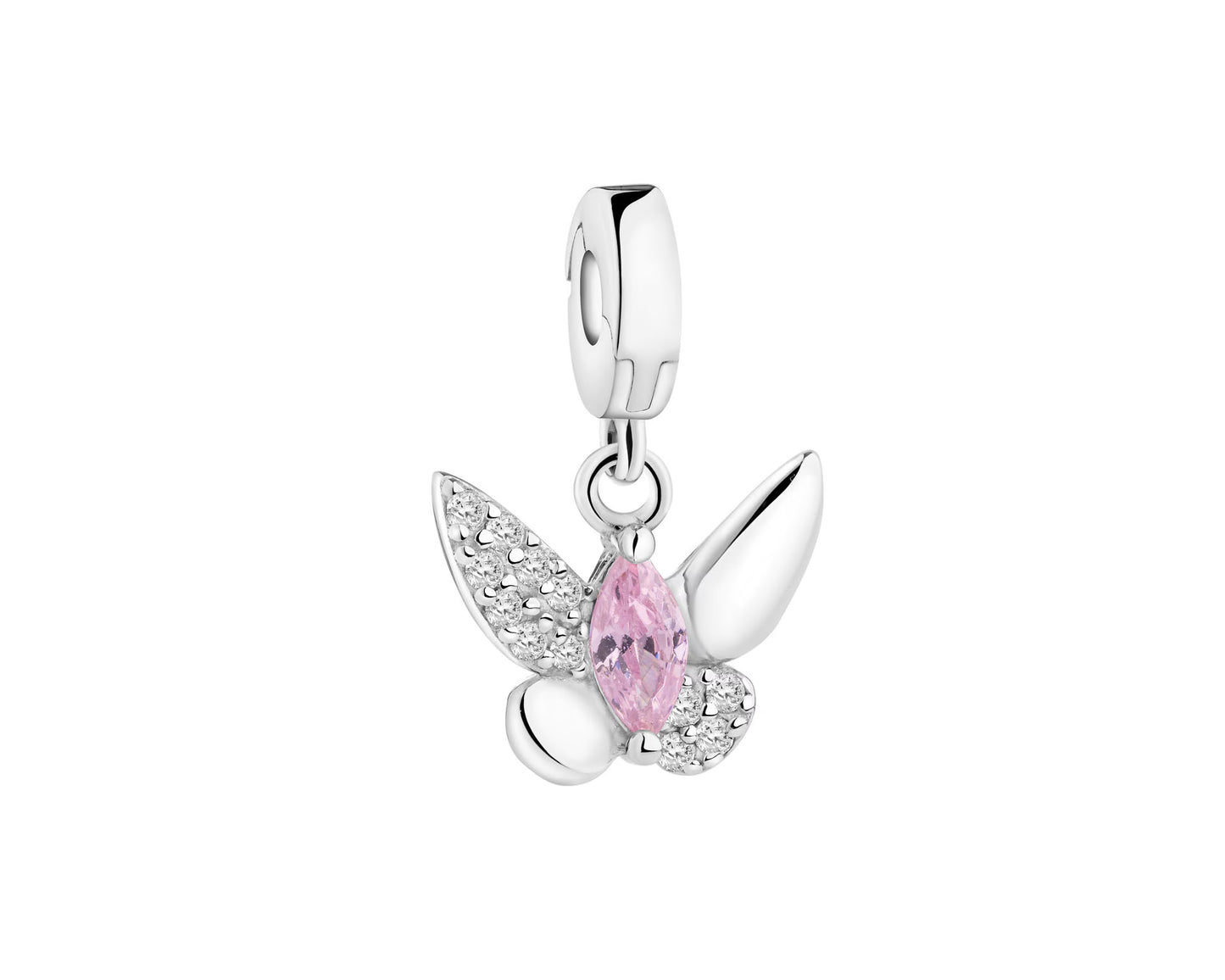 Zawieszka srebrna rodowana 925 z cyrkoniami „motyl” 15 mm