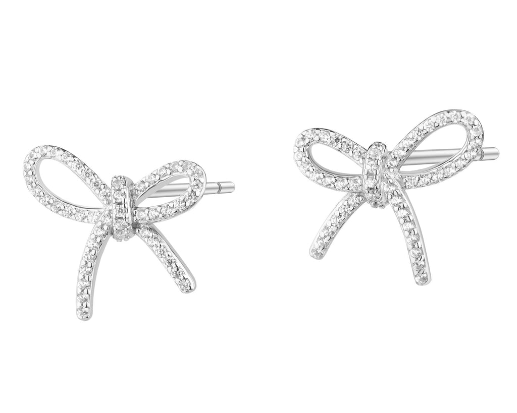 Kolczyki srebrne z cyrkoniami – kokardki, srebro 925