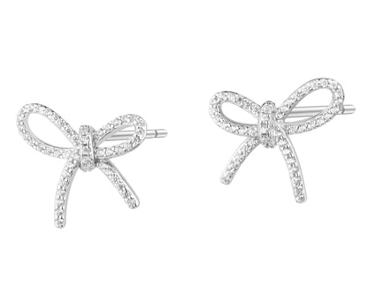 Kolczyki srebrne z cyrkoniami – kokardki, srebro 925