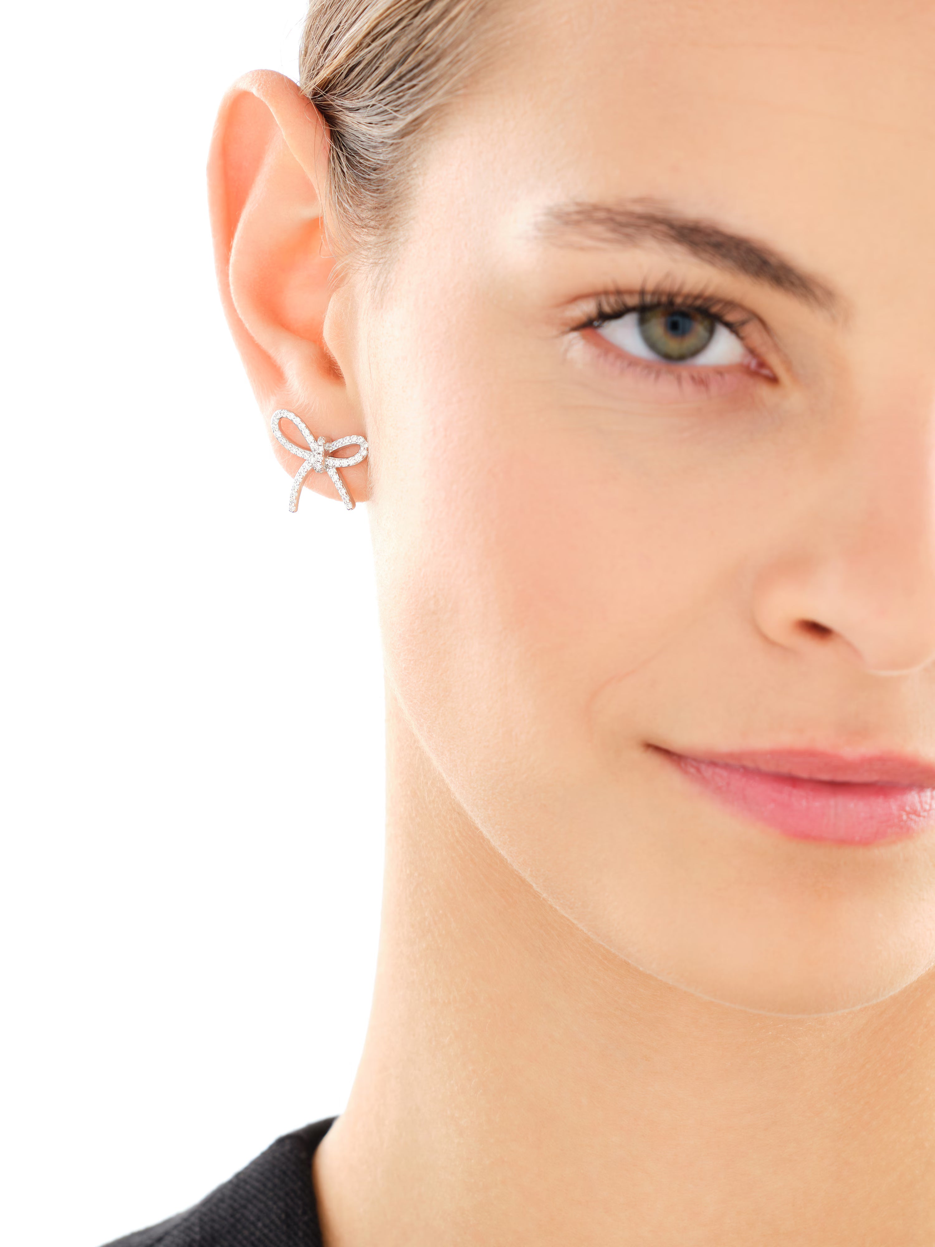 Kolczyki srebrne z cyrkoniami – kokardki, srebro 925