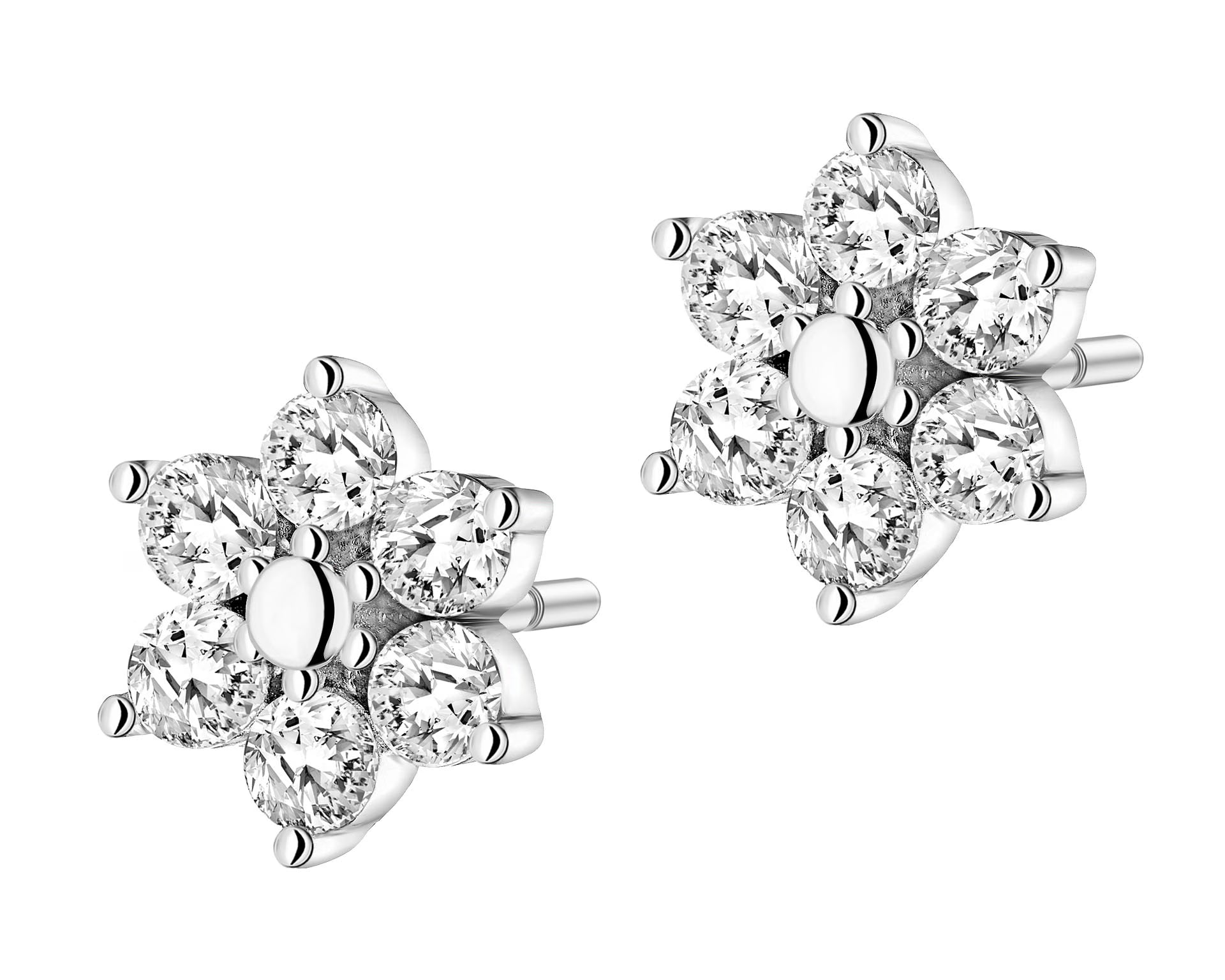 Kolczyki srebrne z cyrkoniami – kwiaty, srebro 925