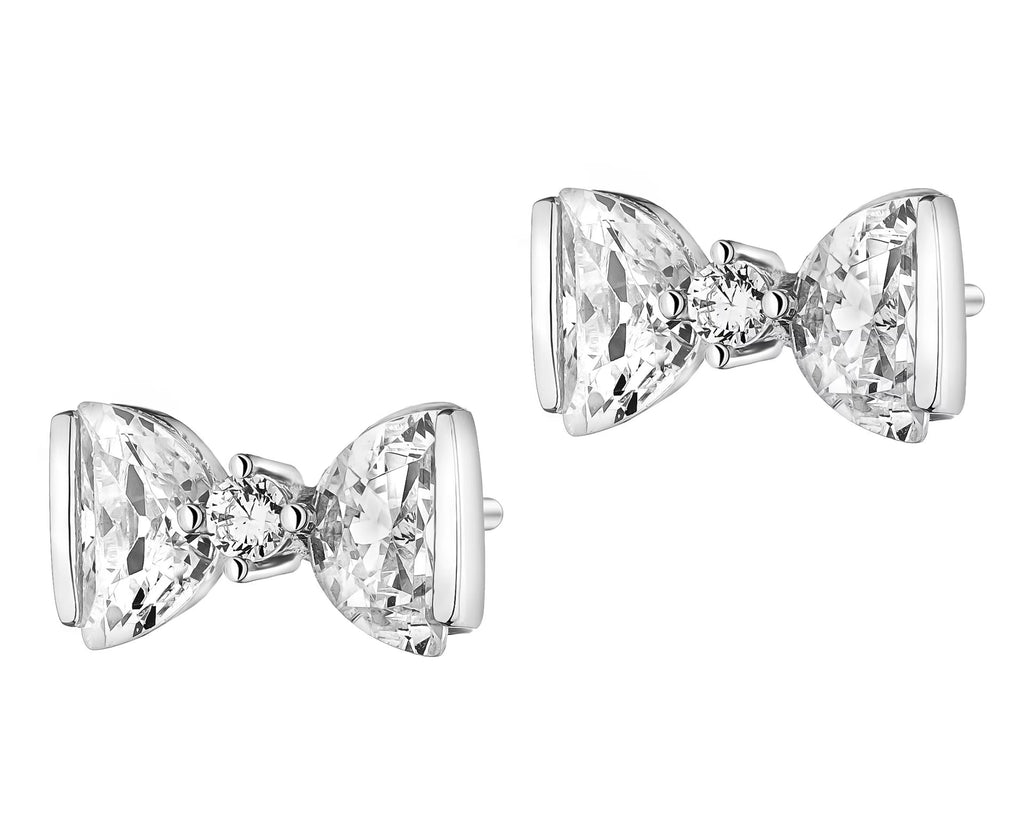 Kolczyki srebrne z cyrkoniami – kokardki, srebro 925