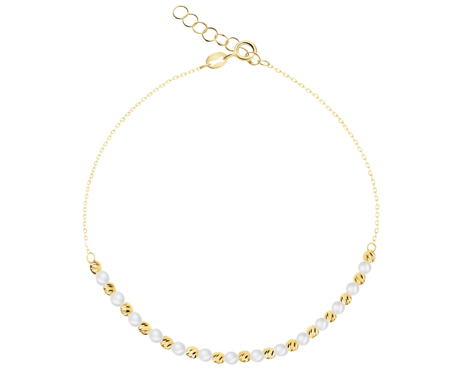 Bransoletka złota z perłami – kulki, żółte złoto 375