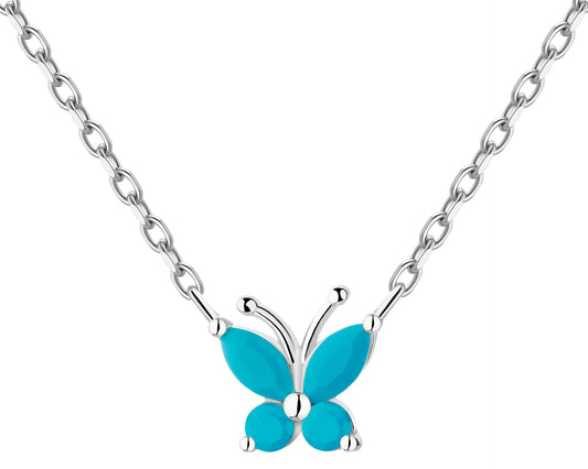Naszyjnik srebrny rodowany 925 z cyrkoniami motyl 8×8 mm