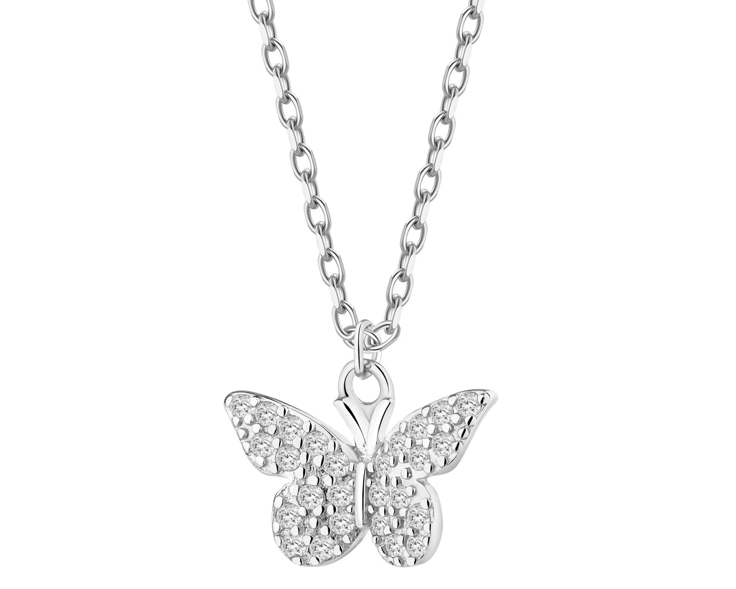 Naszyjnik srebrny rodowany 925 z cyrkoniami „motyl” 8×11 mm