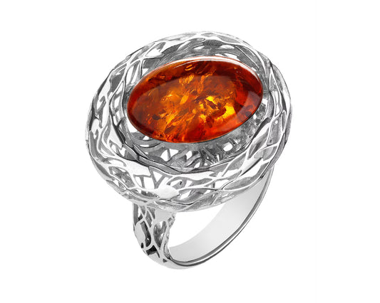 Pierścionek srebrny z bursztynem – srebro 925