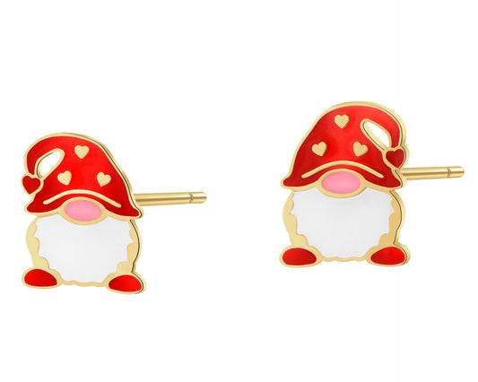 Kolczyki złote z emalią – świąteczne skrzaty, złoto 375