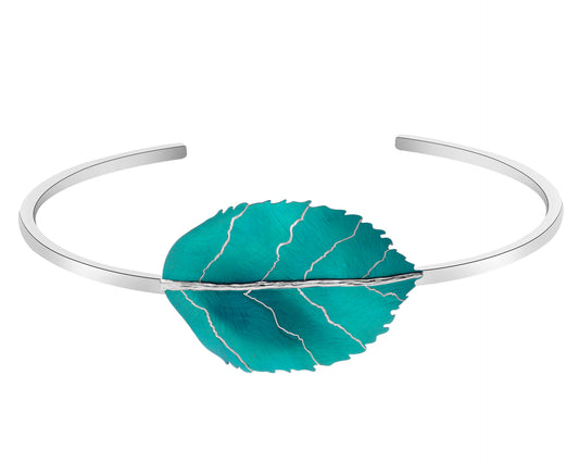 Bransoletka ze srebra i tytanu – liść, srebro 925