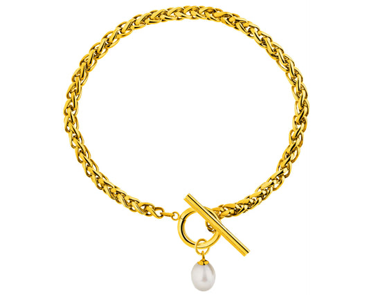 Bransoletka ze stali szlachetnej z perłą – długość 19 cm